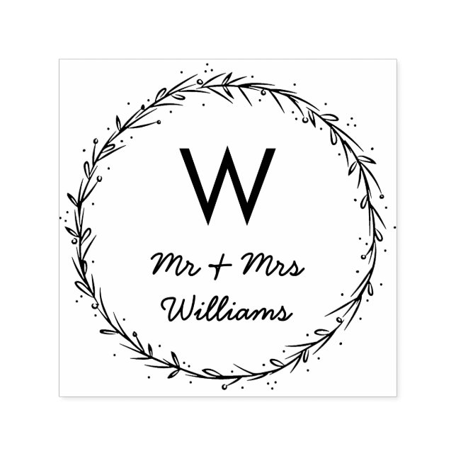 Simple Wreath - Mr. & Mrs. Monogram Permastempel (Design)