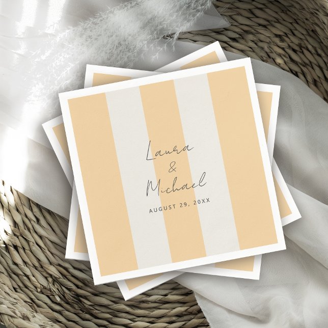 Simple Yellow and Off-White Cabana Stripes Wedding Serviette (Von Creator hochgeladen)