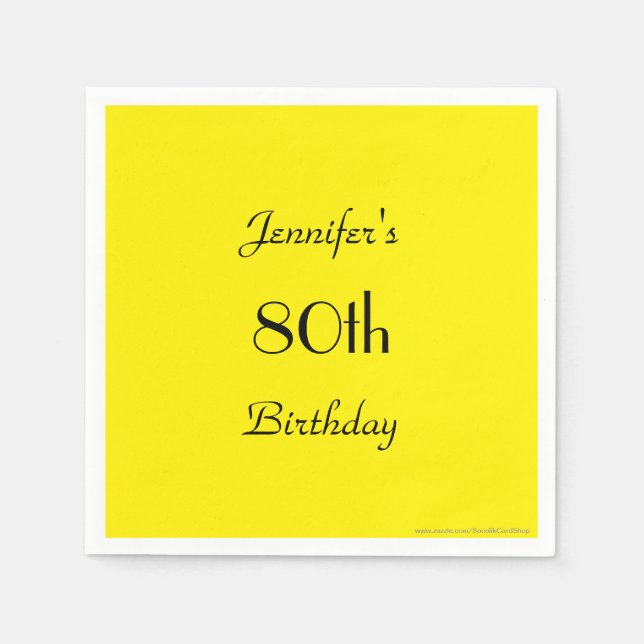 Simple Yellow Paper Napkins, 80th Birthday Party Serviette (Vorderseite)