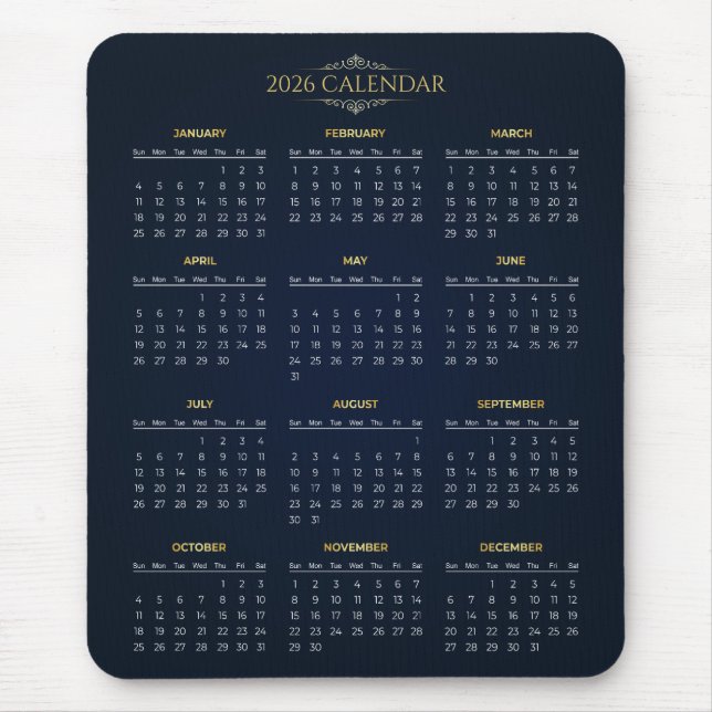 Simple Yet Elegant 2026 Calendar | Mousepad (Vorne)