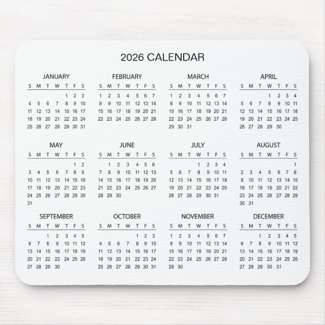 Simple Yet Elegant 2026 Calendar | Mousepad (Vorne)