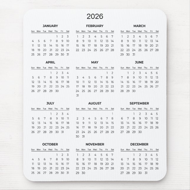 Simple Yet Elegant 2026 Calendar | Mousepad (Vorne)
