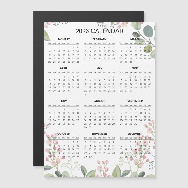 Simple Yet Elegant Floral 2026 Calendar  | Magnet (Vorne/Hinten)