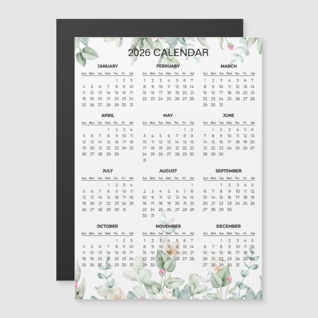 Simple Yet Elegant Floral 2026 Calendar  | Magnet (Vorne/Hinten)