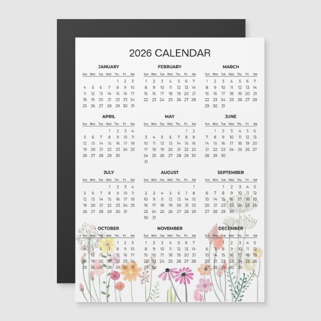 Simple Yet Elegant Floral 2026 Calendar  | Magnet (Vorne/Hinten)