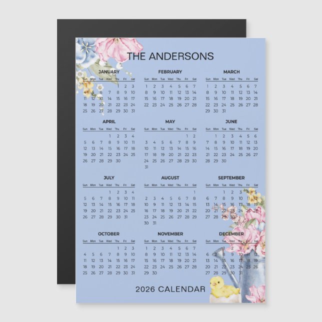 Simple Yet Elegant Floral 2026 Calendar  | Magnet (Vorne/Hinten)