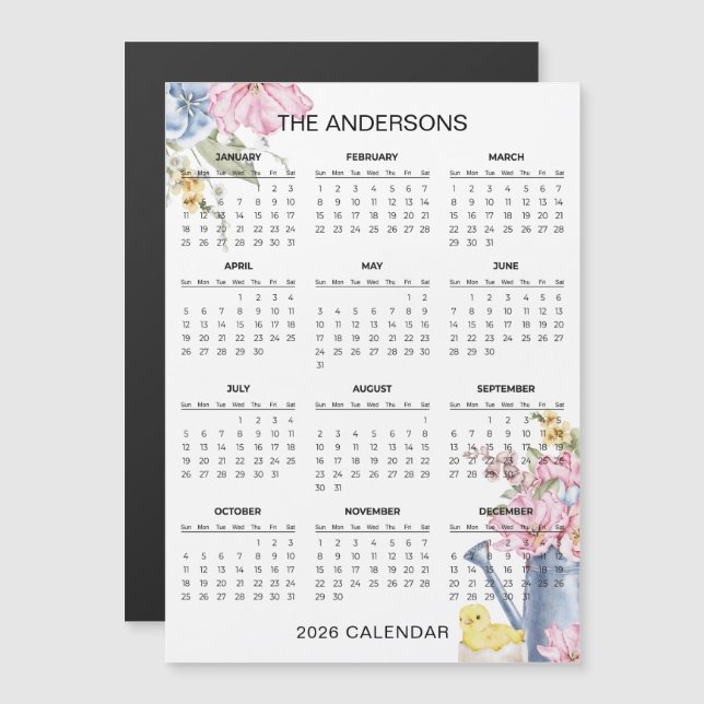 Simple Yet Elegant Floral 2026 Calendar  | Magnet (Vorne/Hinten)