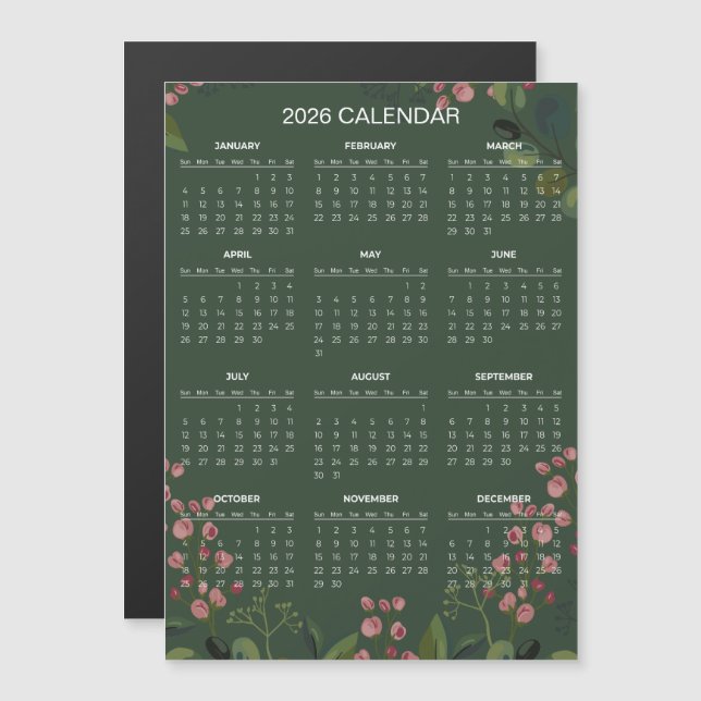 Simple Yet Elegant Floral 2026 Calendar  | Magnet (Vorne/Hinten)