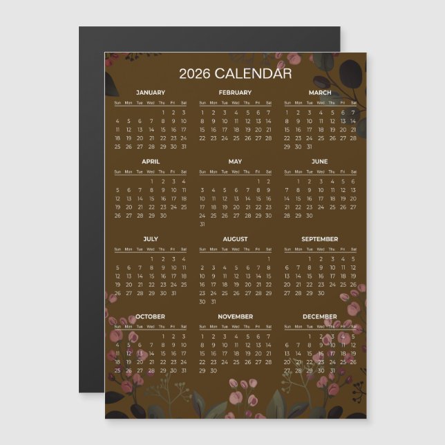 Simple Yet Elegant Floral 2026 Calendar  | Magnet (Vorne/Hinten)