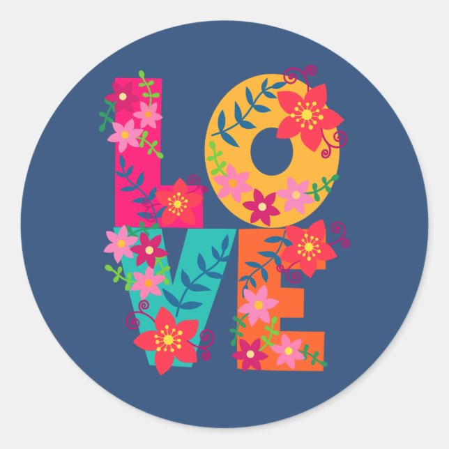 Simplemente la palabra amor y flores. T-Shirt Runder Aufkleber (Vorderseite)