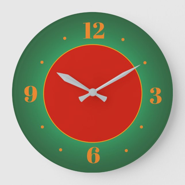 Simplified Red Gold Green Wall Clock Große Wanduhr (Vorderseite)