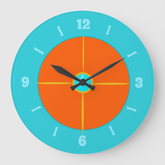 Simplistic Aqua Blue mit Burnt Orange Center Große Wanduhr (Vorderseite)