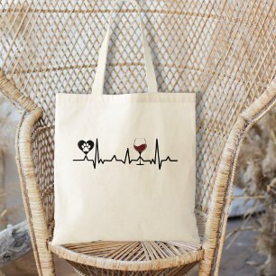Simplistic Black Paws and Wine Heartbeat Tragetasche