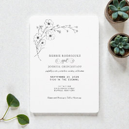 Simplistic Black White Floral Wedding Invitation  Einladung