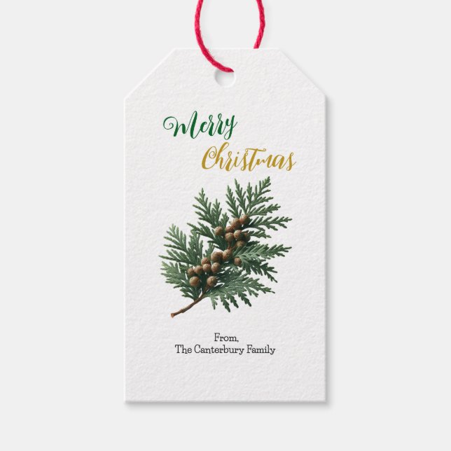 Simplistic Cedar Sprig Weihnachten Geschenkanhänger (Vorderseite)