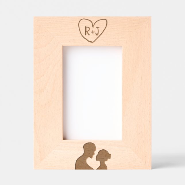 Simplistic Initials Carved Tree Sillhouette Geätzte Rahmen (Vorderseite)