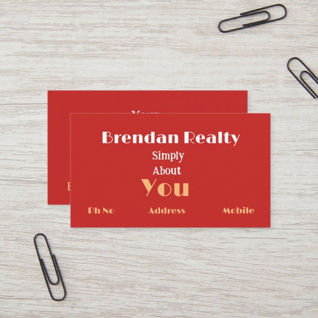 Simplistic Red Gold Real Estate Business Cards Visitenkarte (Vorderseite/Rückseite Beispiel)