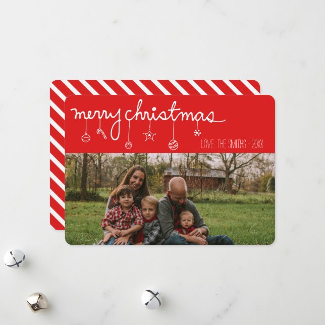 Simplistic Red White Stripe Frohe Weihnachten (Vorderseite/Rückseite Beispiel)