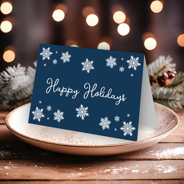 Simplistic Snowflakes Happy Holidays Blue Karte (Von Creator hochgeladen)