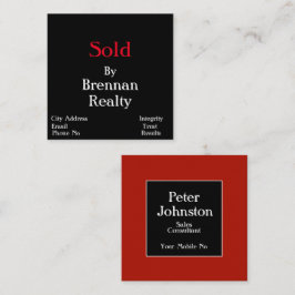 Simplistic Square Black/Red Realty Business Card Quadratische Visitenkarte