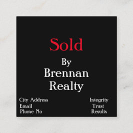 Simplistic Square Black/Red Realty Business Card Quadratische Visitenkarte