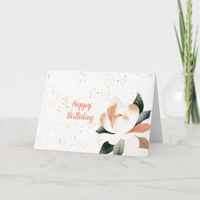 Simplistic Wassercolor Peony Speckled Birthday Karte (Vorderseite)