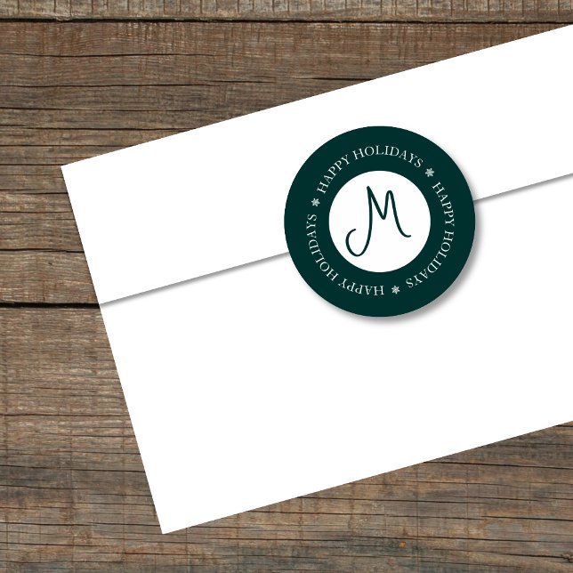 Simplistische Schneeflocken Happy Holidays Dunkelg Runder Aufkleber (Von Creator hochgeladen)