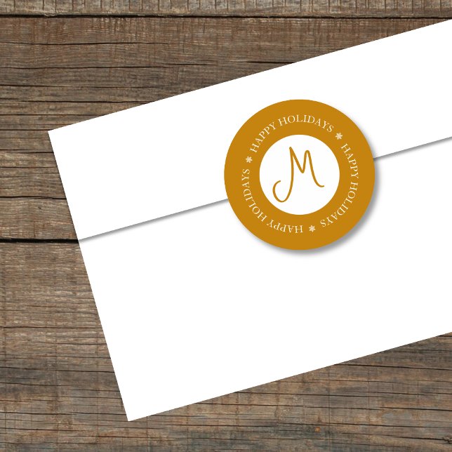 Simplistische Schneeflocken Happy Holidays Golden  Runder Aufkleber (Von Creator hochgeladen)