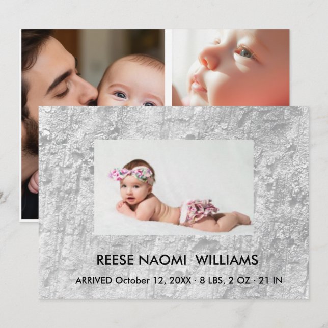 Simply Elegant Baby Girl Photo Collage Birth Annou Ankündigung (Vorne/Hinten)