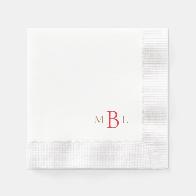 Simply Elegant Gold & Red Monogram Coined Serviette (Vorderseite)