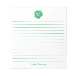 Simply Elegant Green Lined Monogram Personalized Notizblock