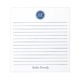 Simply Elegant Navy Lined Monogram Personalized Notizblock