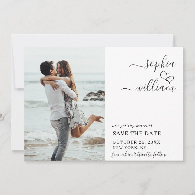 Simply Elegant Photo Wedding Heart Simple Modern  Save The Date (Vorderseite)