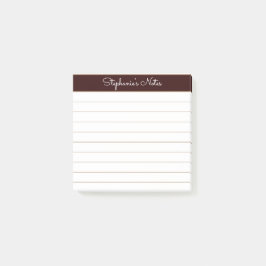 Simply Modern Chocolate Brown Personalized Lined Post-it Klebezettel