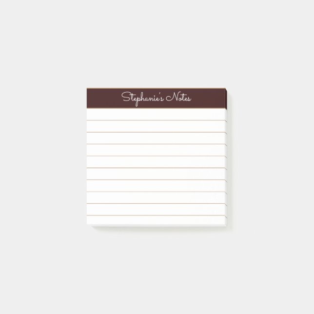 Simply Modern Chocolate Brown Personalized Lined Post-it Klebezettel (Vorderseite)