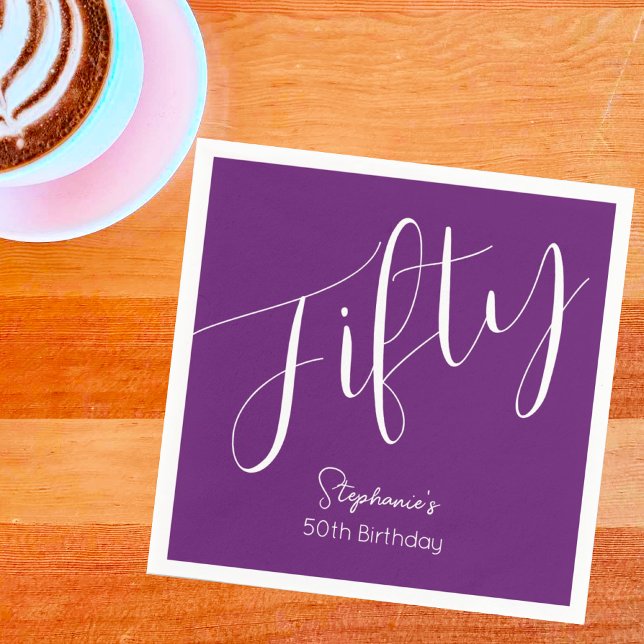 Simply Modern Script Herbstlila 50. Geburtstag Serviette (Von Creator hochgeladen)