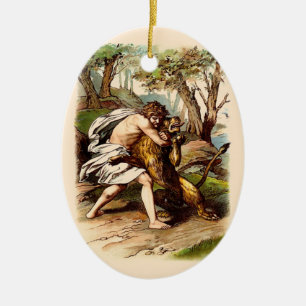 Simson und der Löwe Keramik Ornament