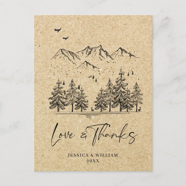 Simulated Kraft Paper Forest Mountains Vielen Dank Postkarte (Vorderseite)