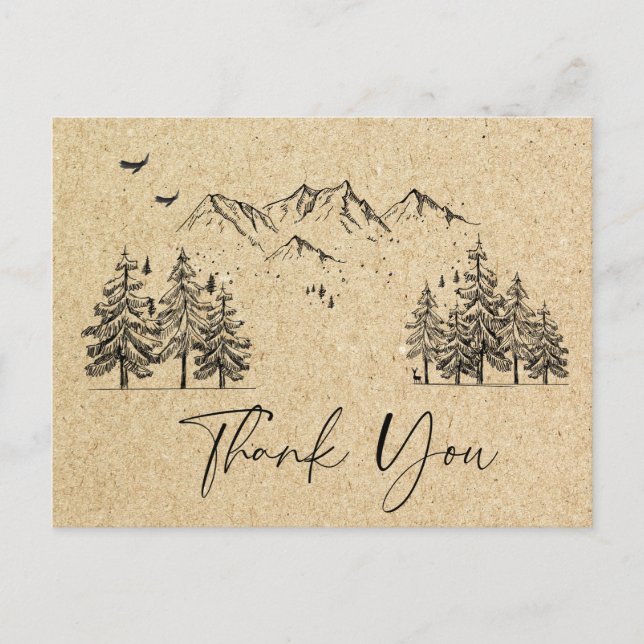 Simulated Kraft Paper Forest Mountains Vielen Dank Postkarte (Vorderseite)