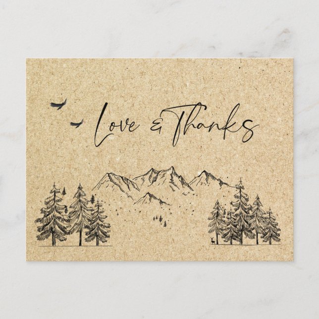 Simulated Kraft Paper Forest Mountains Vielen Dank Postkarte (Vorderseite)