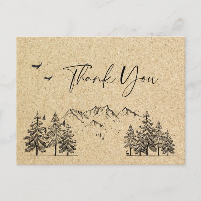 Simulated Kraft Paper Forest Mountains Vielen Dank Postkarte (Vorderseite)