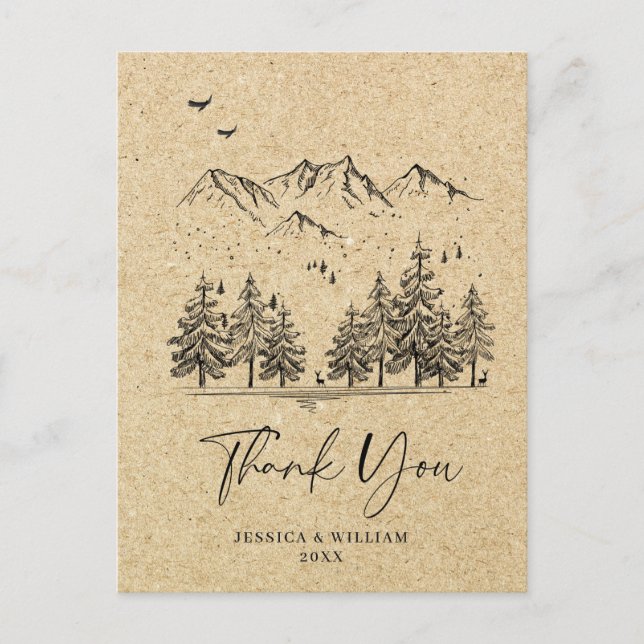 Simulated Kraft Paper Forest Mountains Vielen Dank Postkarte (Vorderseite)