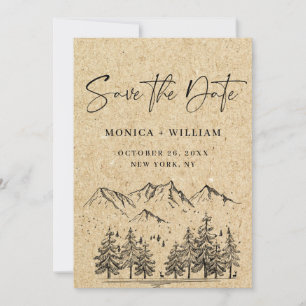 Simulierte Kraft Papier Hand Drawn Mountain Hochze Save The Date