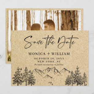 Simulierte Kraftpapier-Handzeichnung Berghochzeit Save The Date