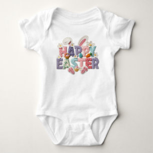 Simulierter Latch Style Yarn Frohe Ostern Baby Strampler