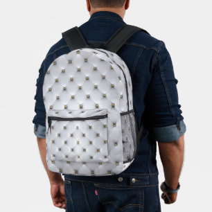 Simulierter weißer Tufted Gold Studs Backpack Bedruckter Rucksack