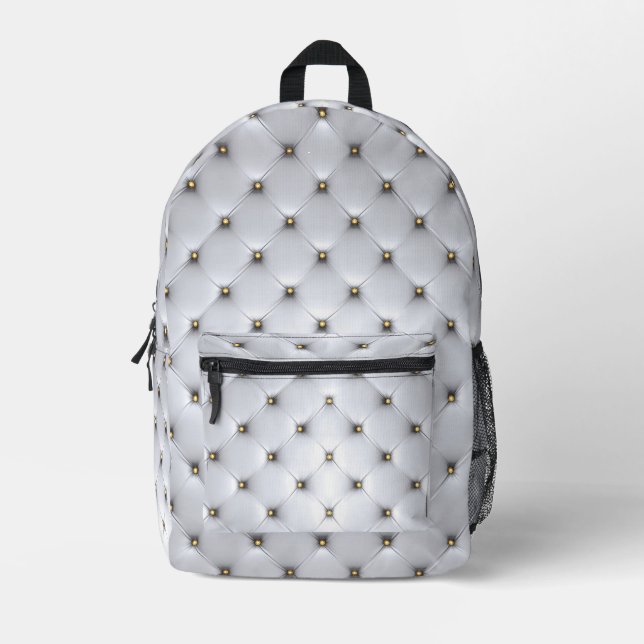 Simulierter weißer Tufted Gold Studs Backpack Bedruckter Rucksack (Vorderseite)