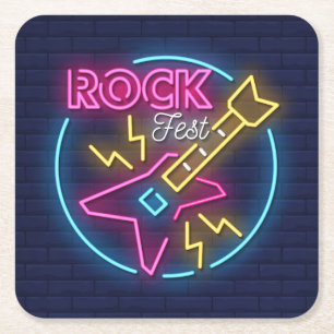 Simuliertes Rock Fest Neon Sign gegen Brick Wall Rechteckiger Pappuntersetzer