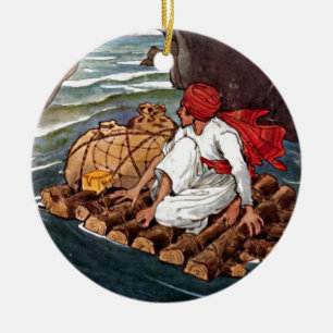 Sinbad die Seemann-Schiffbruch-Schatz-Illustration Keramikornament