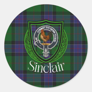 Sinclair-Schottischer-Clan-Tartan & Wappen Runder Aufkleber
